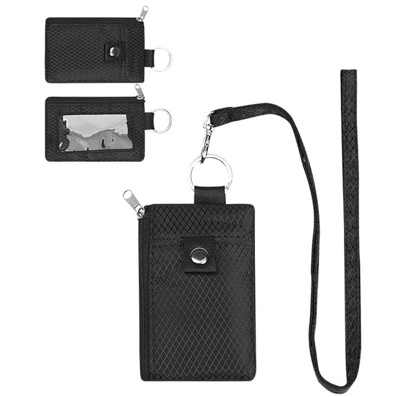 RFID Blocking Small Wallet with ID Window Waterproof Zipper Card Holder with Lanyard Keychain Multi Functional Coin Purse