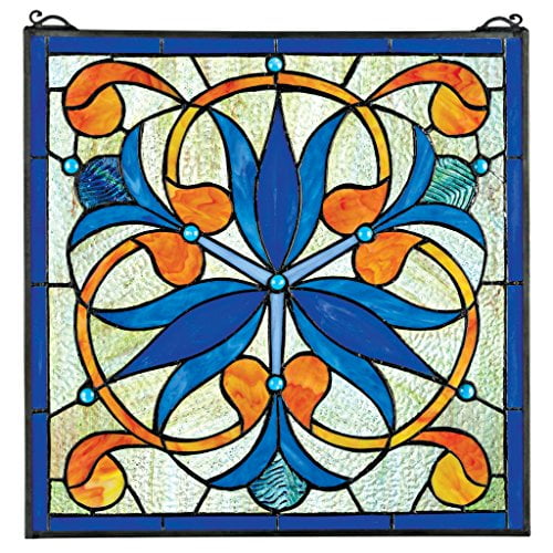 Stained Glass Panel - Mokara Orchid Trefoil Floral Stained Glass Window Hangings - Window Treatments Blue Orchid