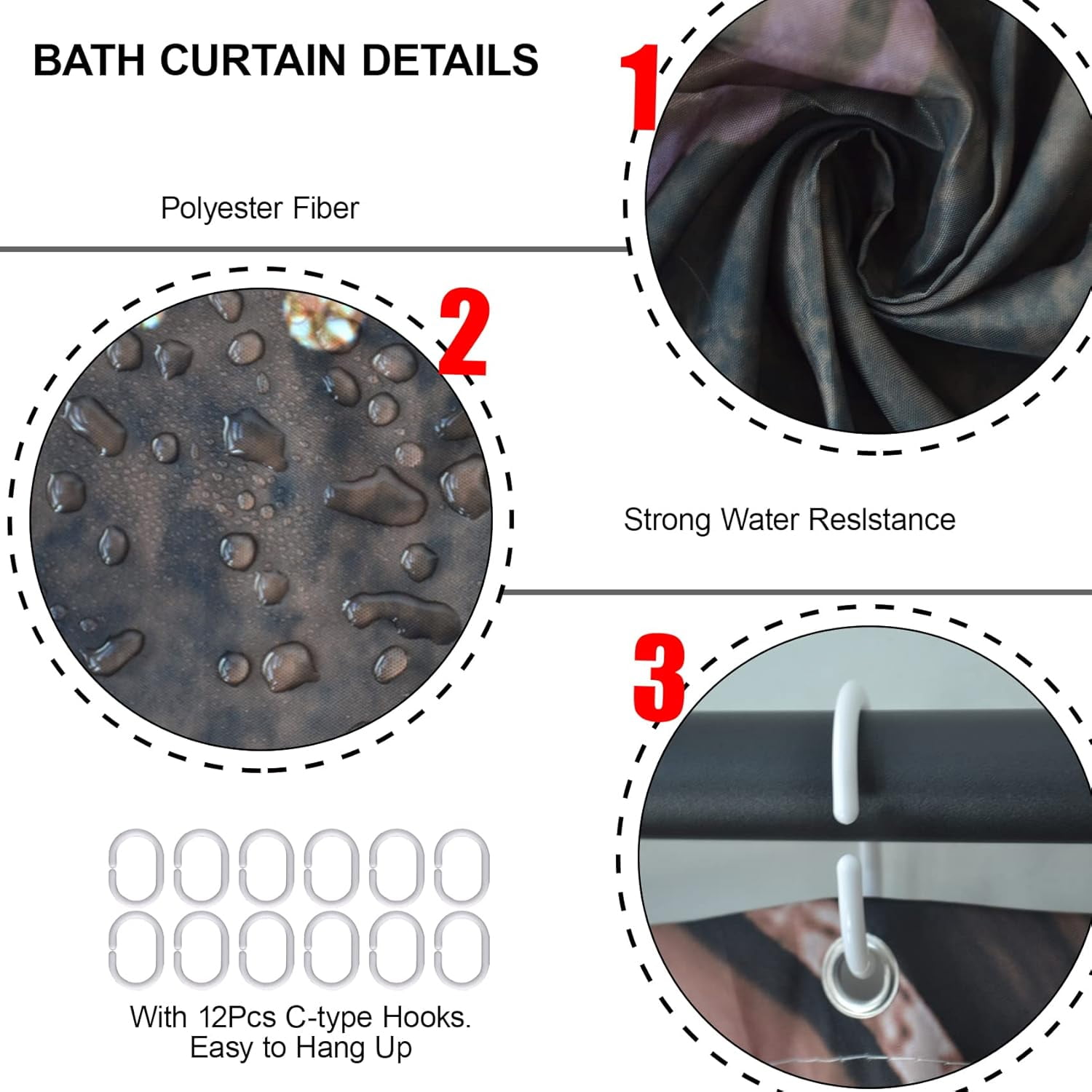 4PCS Marble Shower Curtain Sets, Modern Bathroom Sets With Toilet Lid Rug, Contour and Bath Mat, Luxury Bathroom Decor with 12 Hooks