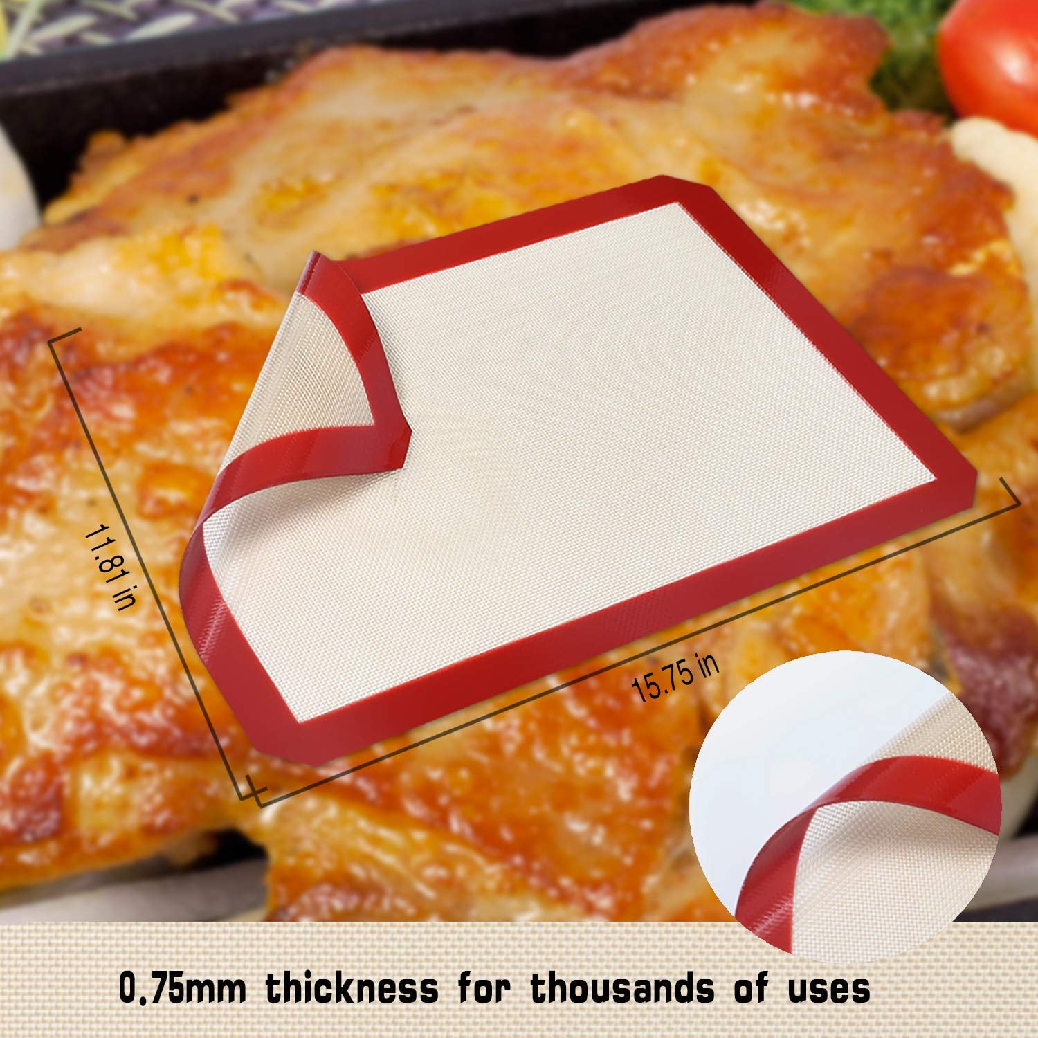 Two Half Non Stick Sheet Mat Silicone Baking Mats Set of 2 Bread and Pastry Perfect Bakeware for Making Cookies Macarons Large BPA Free Professional Grade Liner Sheets 2 Pack