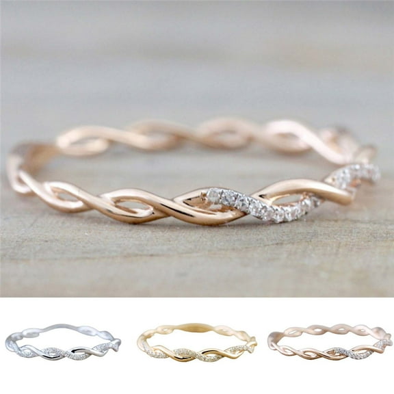 Xinyolin Women Ring Twisted Shape Rhinestones - Exquisite Bright Luster Ring for Wedding