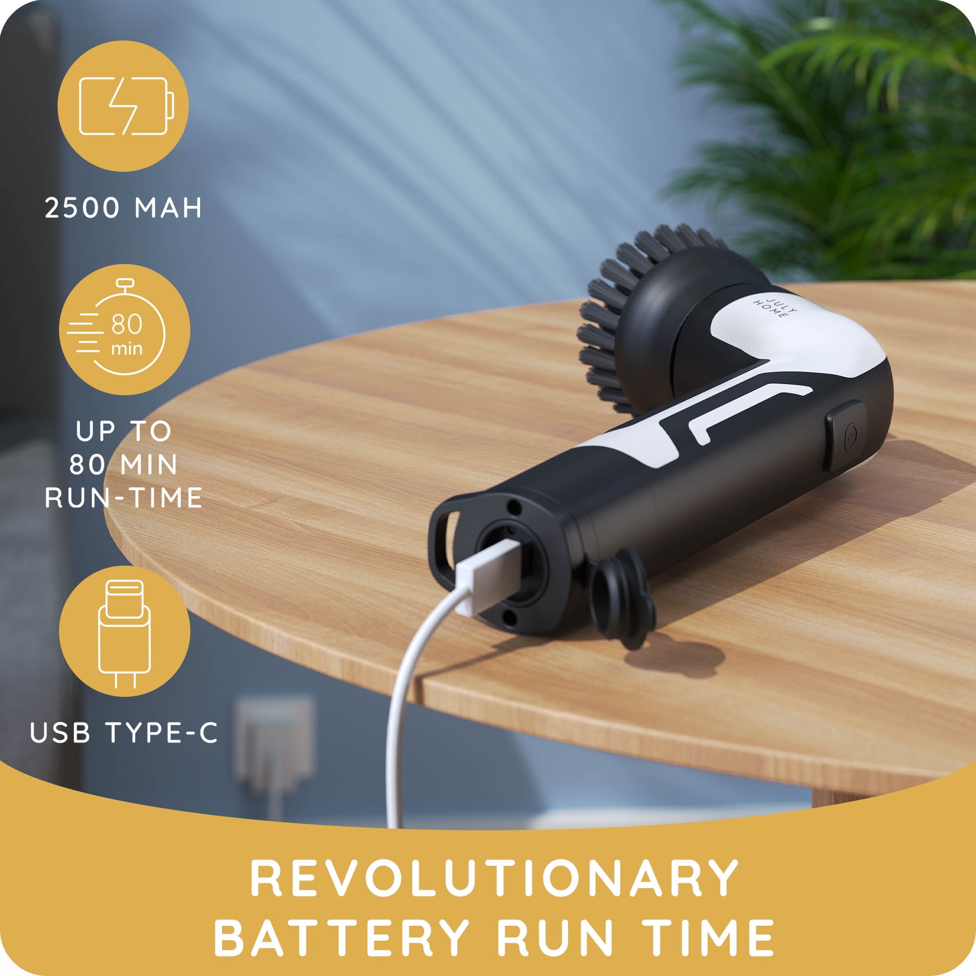 JULY HOME Handheld Electric Spin Scrubber, Cordless Automatic Power Scrubber for Shower, Cleaner for Tile, Grill, Dish, Sink, Shower Scrubber with 3 Brush Heads (White)