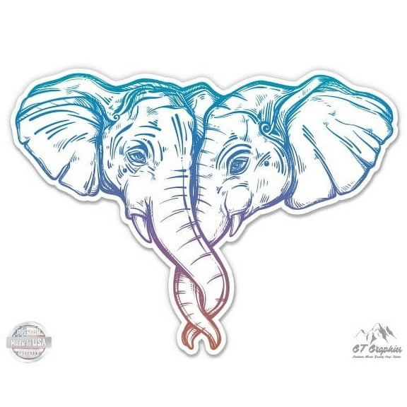 Elephant Couple Beautiful Color - 3" Vinyl Sticker - For Car Laptop I-Pad Phone Helmet Hard Hat - Waterproof Decal