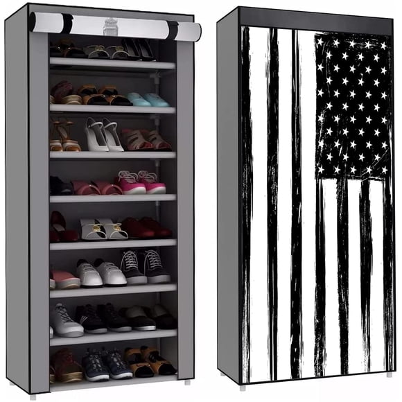 Shoe Rack Sneaker Storage Organizer Cabinet Tower with Eiffel Tower Printed Non-Woven Fabric Cover (24 Pair, Paris)