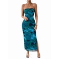 thumbnail image 1 of Women'S Summer Dress Printed Strapless Tube Bodycon Maxi Side Slit Mesh Layered Blue XS, 1 of 9