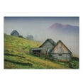 thumbnail image 3 of Rustic Cutting Board, Nature Wooden Houses in a Carpathian Mountains Ukraine Early Misty Morning Picture, Decorative Tempered Glass Cutting and Serving Board, Small Size, Green Brown, by Ambesonne, 3 of 5