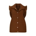 thumbnail image 3 of Womens Puffer Vests Ruffle Sleeveless Lightweight Quilted Vest Fall Winter Padded Gilet Coats Brown, XL, 3 of 7