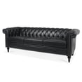 thumbnail image 5 of Chesterfield Luxury Leather 3 Seater Sofa, Mid-Century Modern Sofa with Wooden Legs, Traditional Square Arm Removable Cushion for Living Room Bedroom Apartment Black, 5 of 7