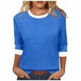thumbnail image 2 of Women's Color Block 3/4 Sleeve Crew Neck Top Casual Loose T-Shirt, 2 of 5