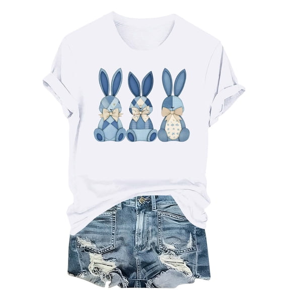 Lorytime Womens Tshirts Easter Crew Neck Shirt Short Sleeve Casual Trendy Tops Bunny Loose Basic Outfit Clothes