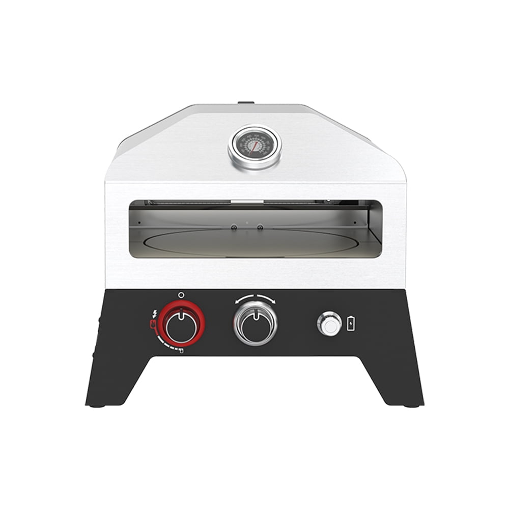 Nexgrill 12" Tabletop Propane Pizza Oven, Cast Aluminum Frame, 15,000 BTUs, Portable Gas Pizza Cooker with Built-In Temperature Gauge, Wood Smoker Box, Rotating Cordierite Pizza Stone - 820-0084B
