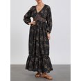 thumbnail image 3 of Faithtur Robe Bohème Florale pour Femmes Été Manches Mi-Longues Col en V Taille Froncée Robe Longue Fluide, 3 of 9
