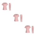 thumbnail image 4 of maskred Ensemble de Gommage pour Femmes Col en V Lavable en Machine Manches Courtes Costume Confortable Rose L 3Set, 4 of 6