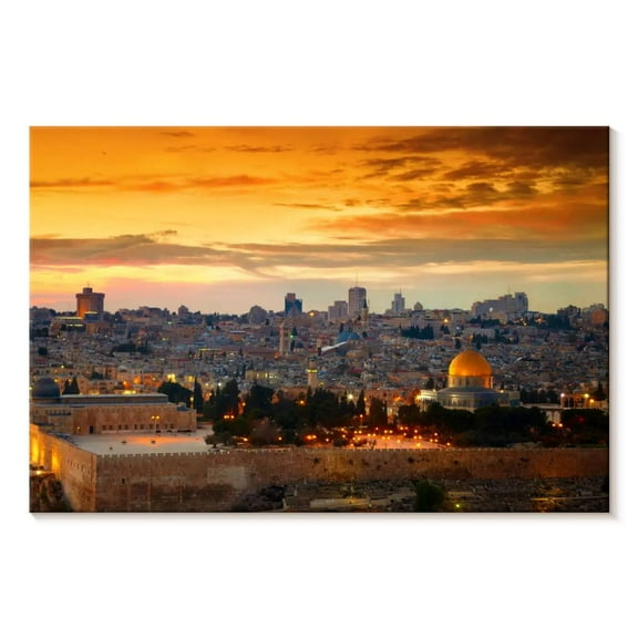 Elephant Stock Jerusalem Sunset Cityscape Wall Art - Horizontal Canvas Wall Art - Living Room Wall Decor - Places Canvas - Orange And Brown Decor - 12" x 8"