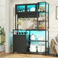 thumbnail image 5 of Winkalon 42.5" Wide Large Bakers Rack with Power Outlets, 6 Tiers Coffee Bar Table with LED Light, 8 Hooks, Microwave Stand Kitchen Storage Shelf, Black, 5 of 9