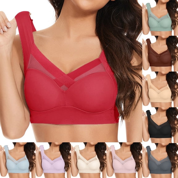 Bras for Women qinhaie No Underwire Comfortable Supportive Seamless Push Up T-Shirt Bra, Full Coverage Deep V Everyday Support Bra Red Bra