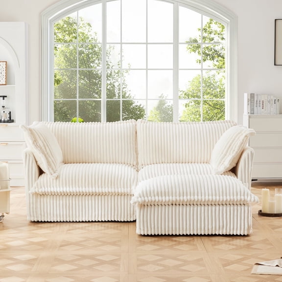 83.4"Oversized 2-Seater Corduroy Loveseat Sofa with Ottoman,  Removable, Washable Cover,Chaise Lounge for Living Room