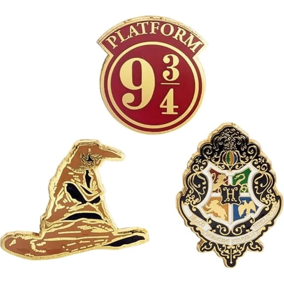 Harry Potter Enamel Pins, Set of 3 - Sorting Hat, Hogwarts Crest, Platform 9 3/4 - Metal Pin Buttons - Collectible Accessory Gift for Harry Potter Fans