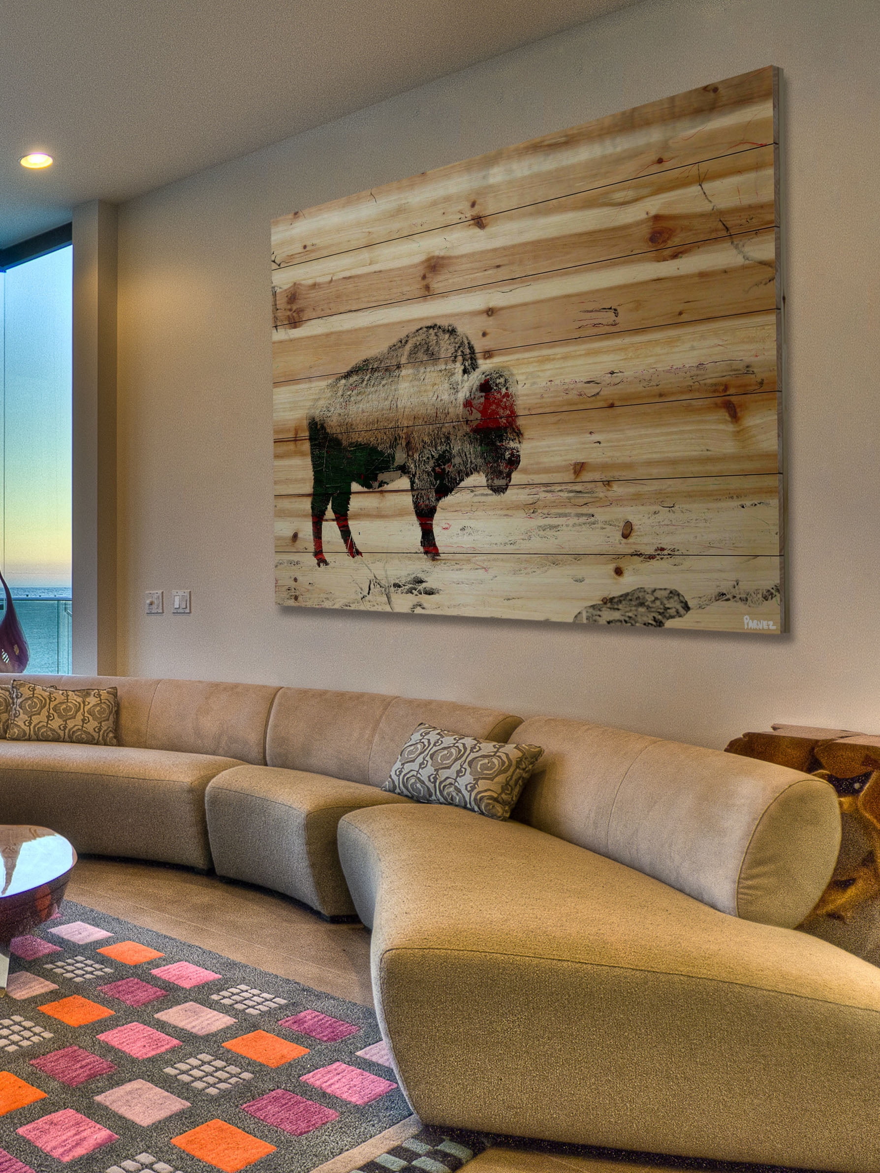 "Lost Buffalo" Painting Print on Natural Pine Wood
