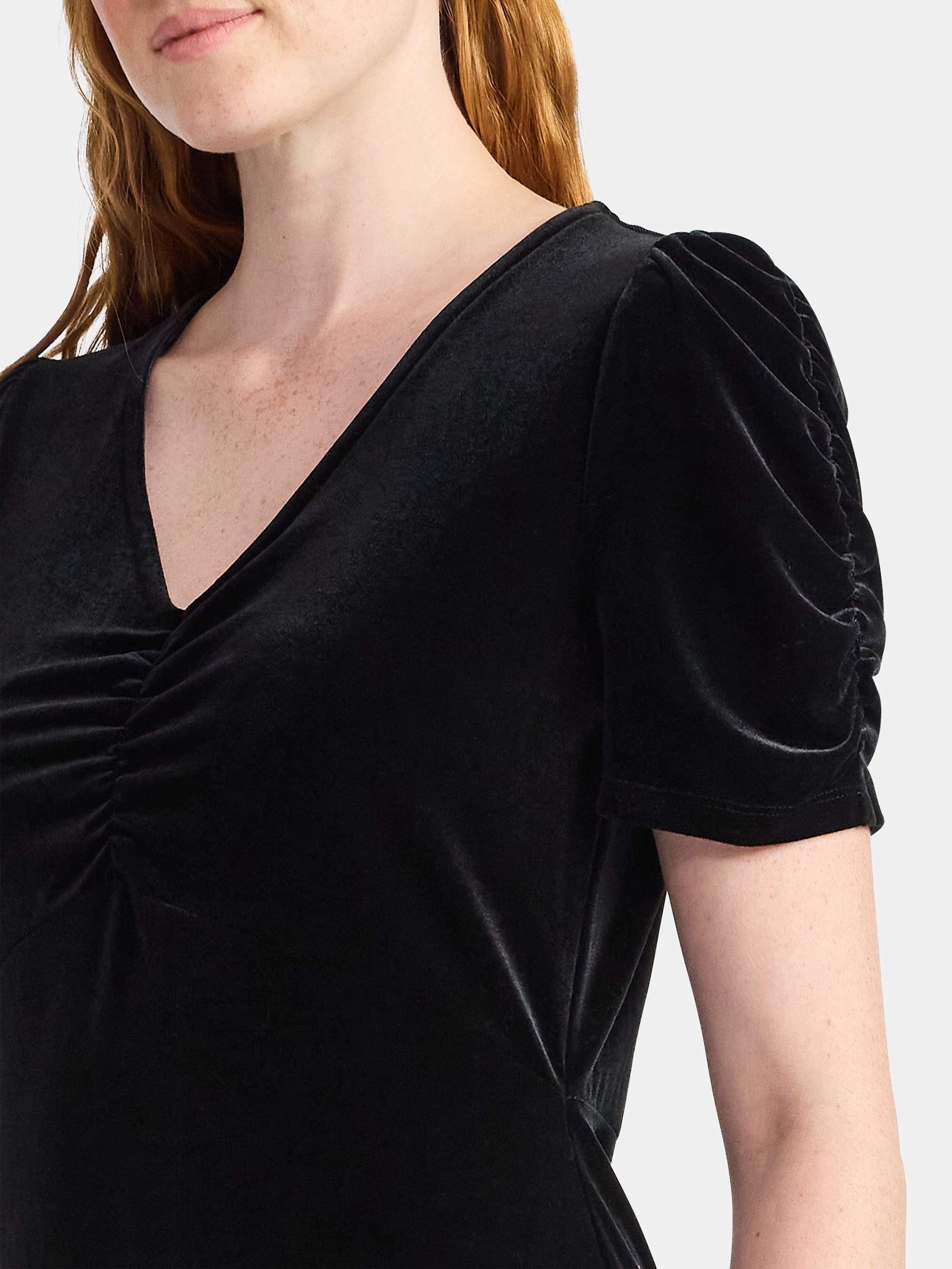 Time and Tru Women's Velvet Mini Dress with Puff Sleeves, Sizes XS-XXXL