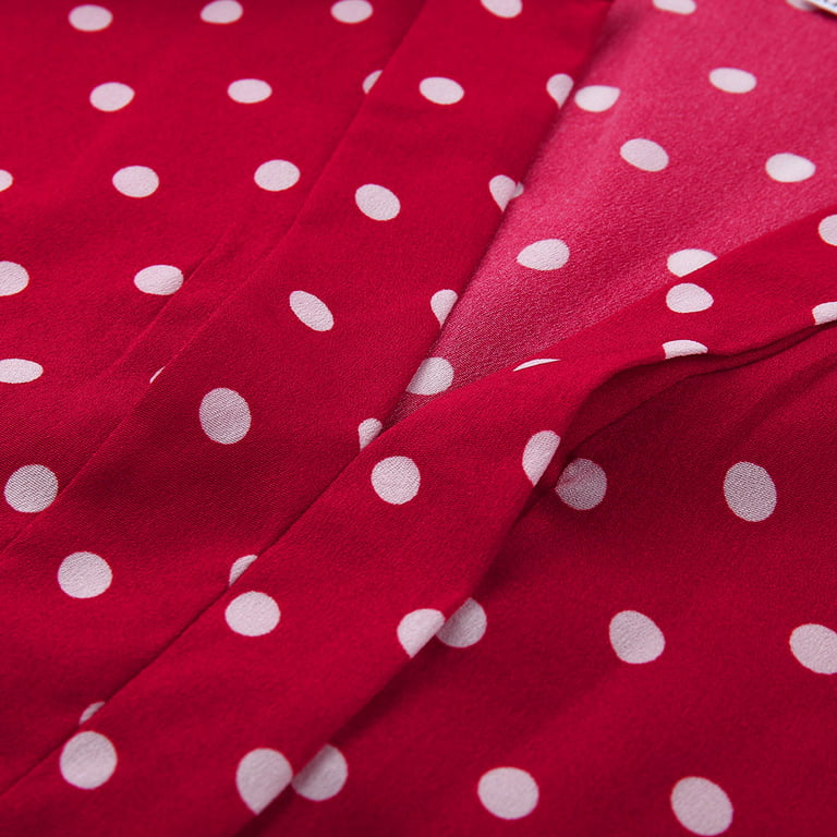 Shiusina Women Polka Dot 3/4 Sleeve Blouse Tops Ladies Casual Office Work V  Neck T-Shirt Red + XL