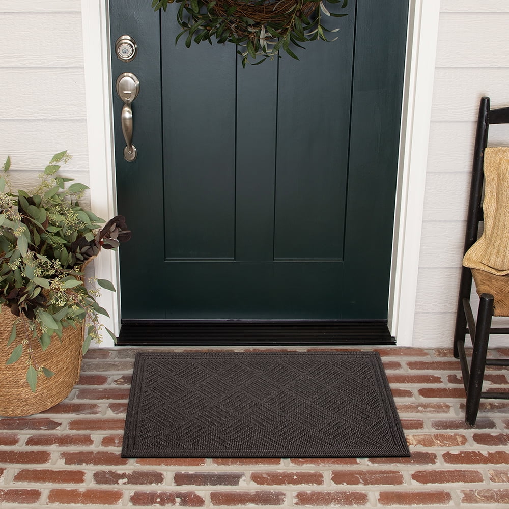 Mohawk Home Parquet Impressions Jacquard Low Pile Non-slip All Weather Indoor/Outdoor Door Mat, Black, 1'6" x 2'6"