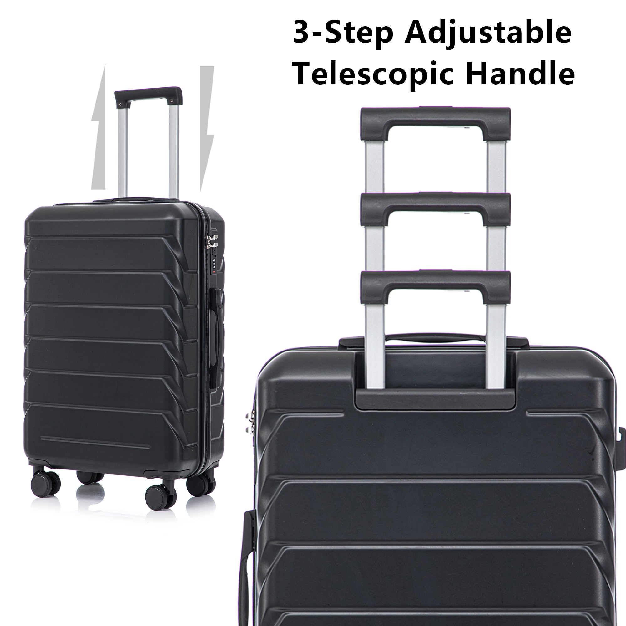 PAPROOS 3 Piece Luggage Set, ABS Carry-on Luggage Set with Spinner Wheels and TSA Lock, Lightweight Hardside Luggage, 20/24/28 Inch Rolling Suitcase Set for Travel Business Trip, Black