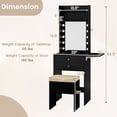 thumbnail image 3 of Gymax Vanity Desk Set w/ Mirror and Lights 3-Color Lighted Mirror Cushioned Stool Black, 3 of 10