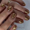 thumbnail image 2 of 24Pcs Artificial Press On Nails for Women Girls,Short Square Glue on Nails with Golden 3D Ripple Design,Reusable French Acrylic Full Cover Fake Nails for Beach Manicure Presents Daily Wear, 2 of 8