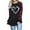 Black, variant on Womens Valentine's Day Ladies Fashion Plaid Love Print Crewneck Top Long Sleeve T-shirt