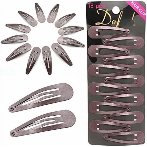 12 count Snap Hair Clips For Women-Non Slip & Metal Hair Barrettes, 5cm 2'' Small Clips For Thin & Fine Hair, Brown