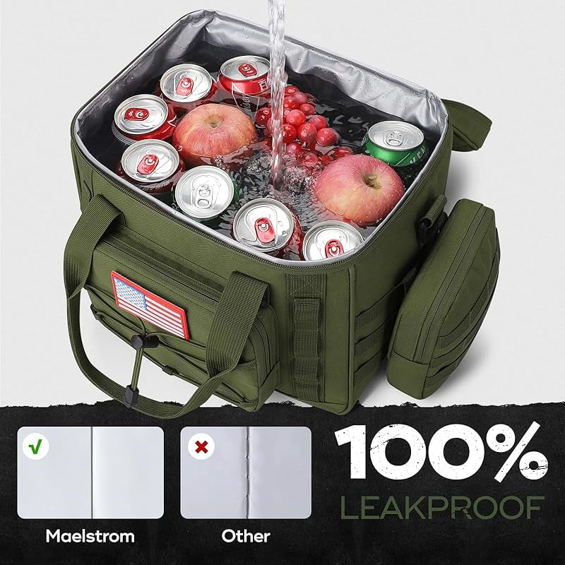 Maelstrom Tactical Lunch Box, 23 L Insulated Lunch Bag for Men, Expandable Double Deck Lunch Cooler Bag,Large Leakproof Soft Lunch Tote with Detachable MOLLE Bags, for Adult Women Work,Picnic,Khaki