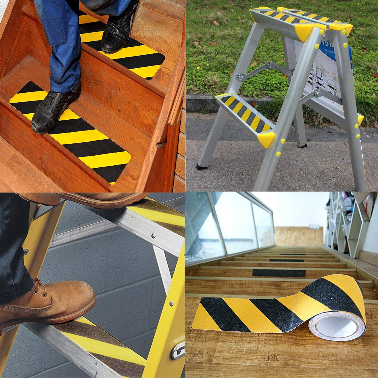 Anti Slip Safety Grip Tape 1.98In X 50Ft High Traction Grit Yellow Black Marking Self Adhesive Hazard Caution Tape For Stairs Steps Deck