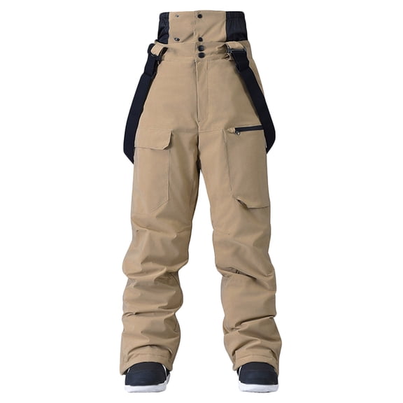 Wrtxtat Men's Snow Ski Pants Zipper Multi-pocket High Raise Windproof Waterproof Pants Winter Warm Snowboard Pants Khaki XXL