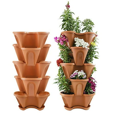 Houseables 5 Tier Planter Stackable 28 H X 12 W Polypropylene Terracotta Vertical Self Watering Tiered Pots Indoor Outdoor Herb Garden Houseables 5 Tier Planter Stackable 28 H X 12 W Polypropylene Terracotta Vertical Self Watering Tiered Pots Indoor Outdoor Herb Garden