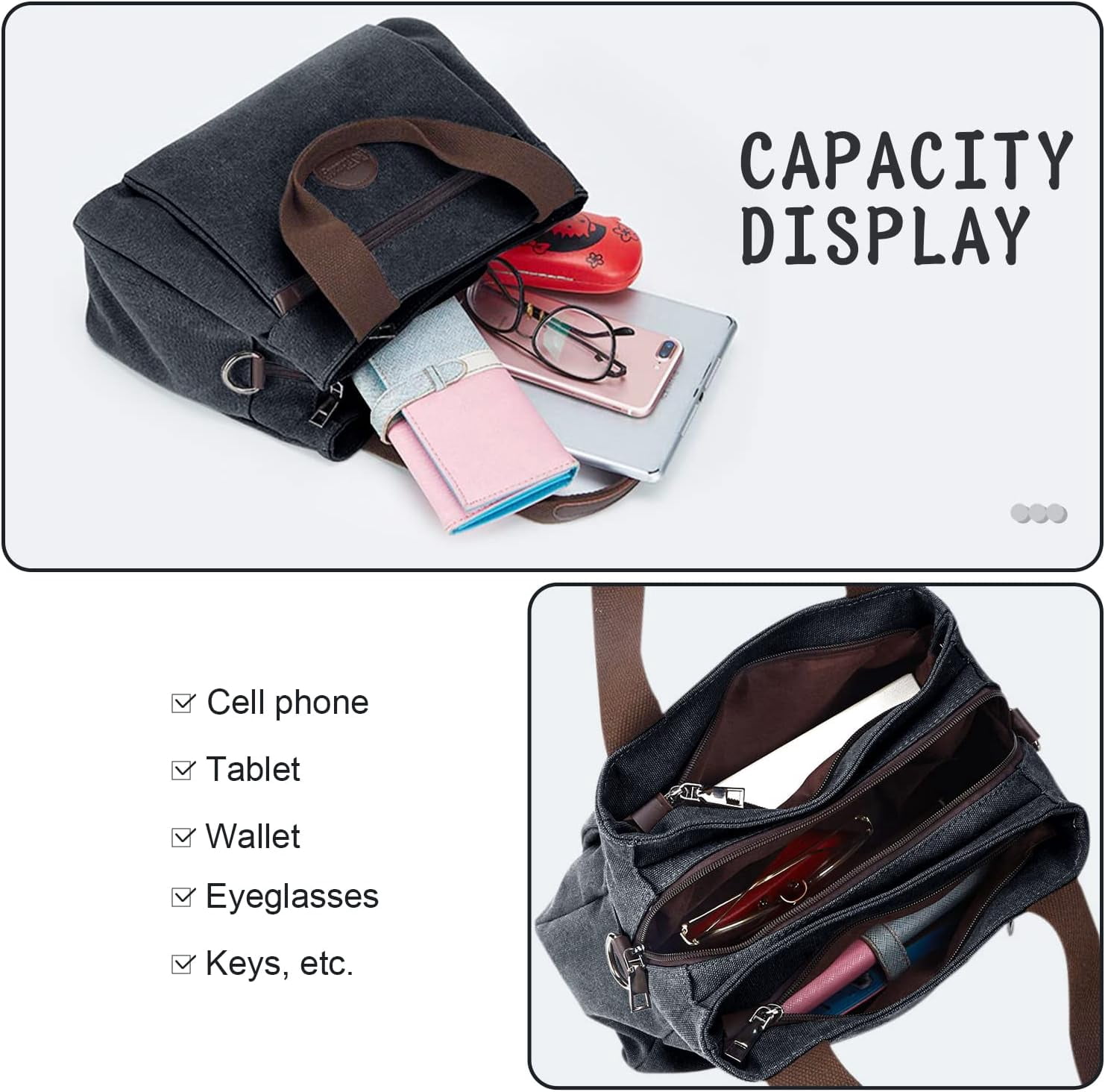 Women's Vintage Canvas Hobo Handbags Work Shoulder Crossbody Bag Tote Purses Multi-pocket Handbags