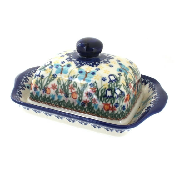 Blue Rose Polish Pottery Garden of Eden Square Butter Dish
