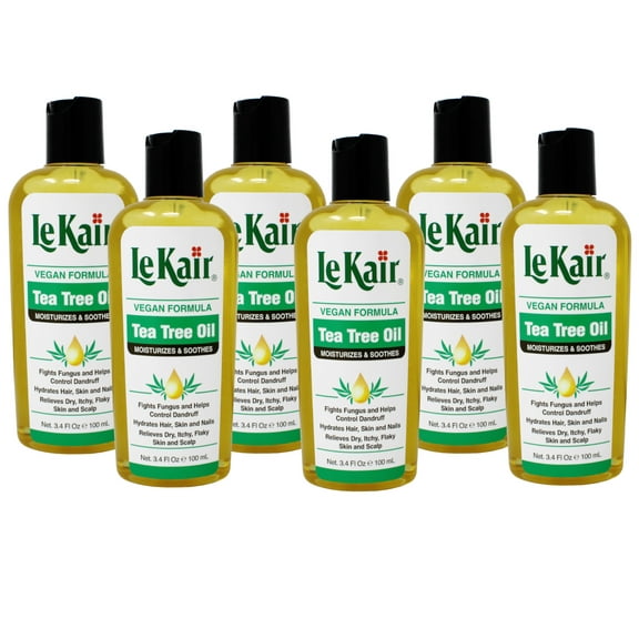 6 Pack of LeKair Tea Tree Oil Hair & Body Oil - Vegan Formula 3.4 Ounce