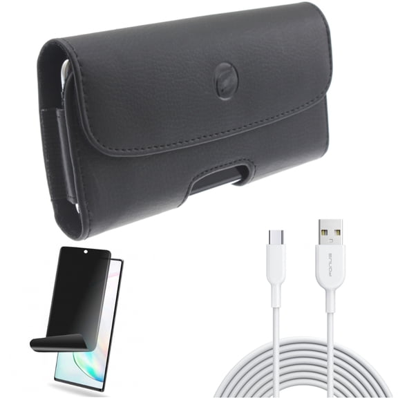 Privacy Screen Protector & Case Belt Clip & 6ft USB-C Cable for Samsung Galaxy Note 20 (6.7") - Combo with TPU Film Anti-Peep & Leather Holster & Type-C Fast Charger