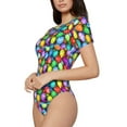 thumbnail image 2 of KLL Women 's Crew Neck Bodysuit Jumpsuits Colorful Easter Eggs1 Print Short onesies Stretch T Shirts, 2 of 7