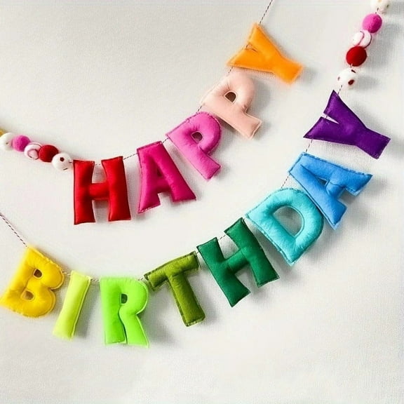 Happy Birthday Banner - Felt Ball Garland - Reusable Happy Birthday Garland, Rainbow Party Decorations, Personalized Holiday Sign for Party Decor, Kids Room Decor, Photo Prop (Rainbow)