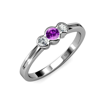 

Amethyst and Diamond (SI2-I1 G-H) Three Stone Ring 0.48 ct tw in 14K White Gold.size 7.0