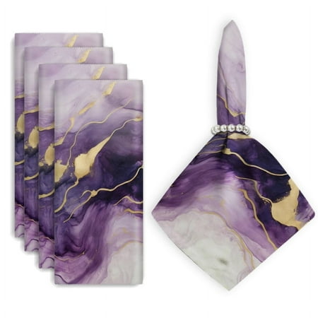 

Bahomeck Napkins Set Of 4 Reusable Washable Square Fabric Dining Table Napkins Weddings Party Dinner Decor 18*18 Inch Abstract Purple And Gold Marble Background With Golden Veins