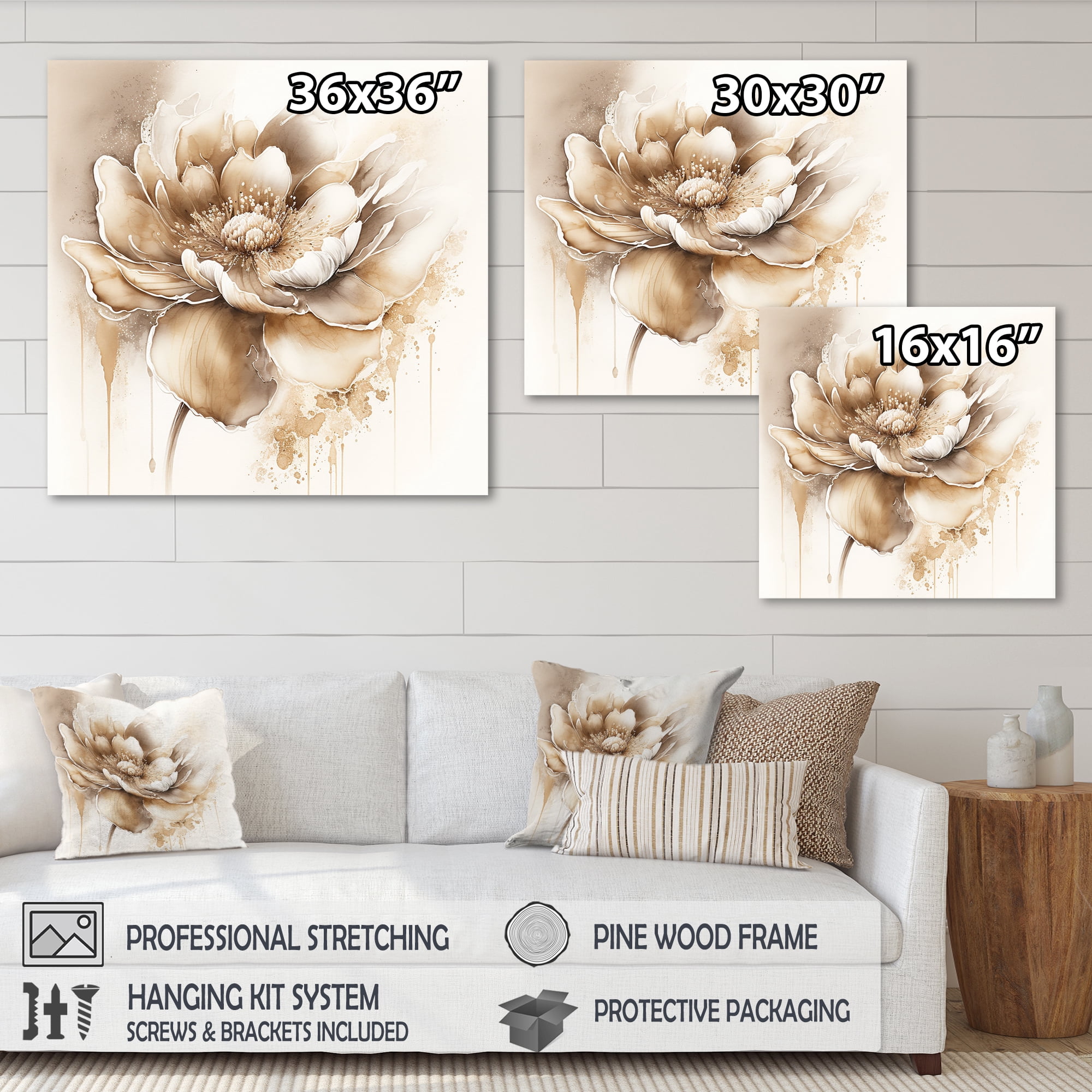 Designart Blooming Beige Floral Design IV Canvas Wall Art