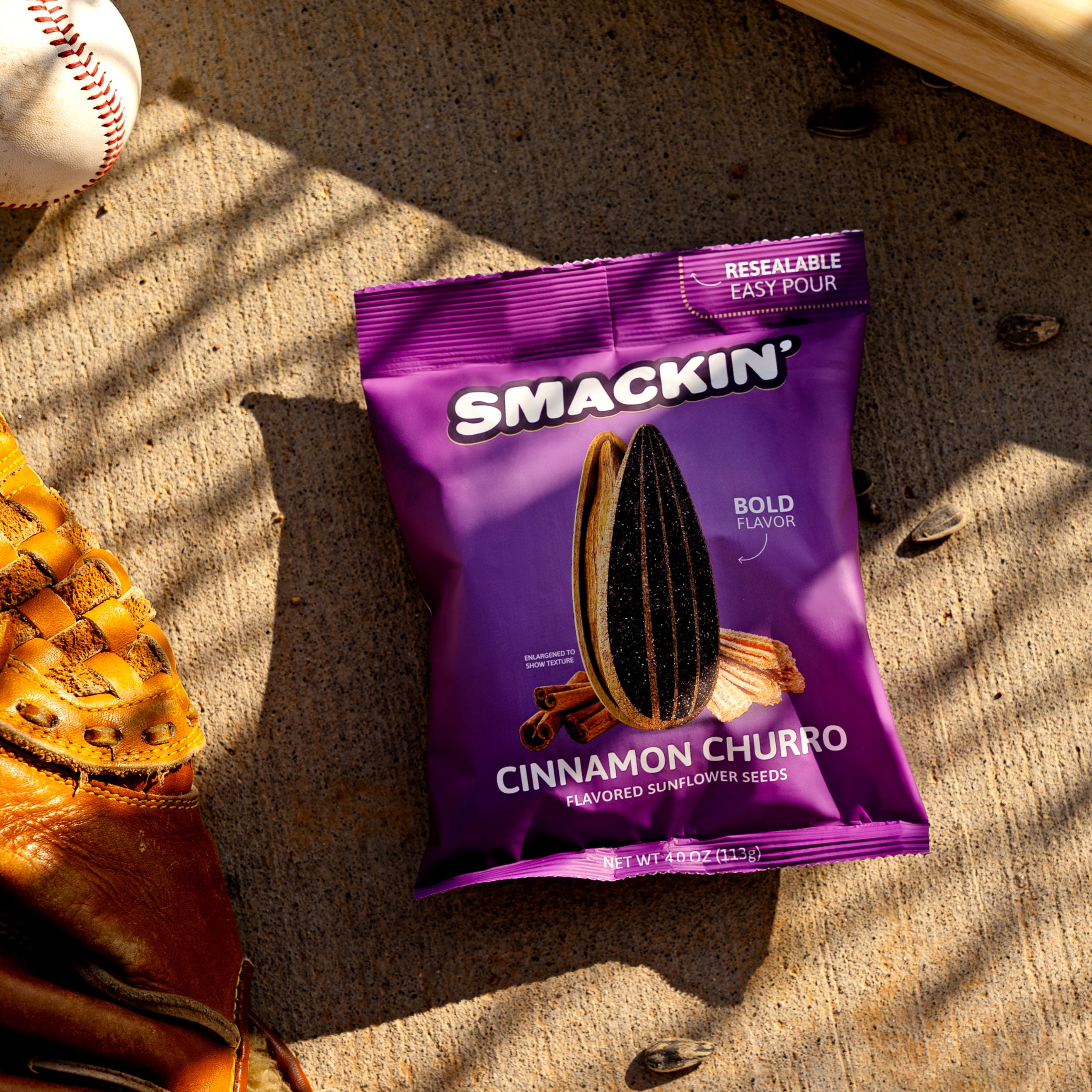 Smackin' Sunflower Seeds, Cinnamon Churro, 4 oz Resealable Bag