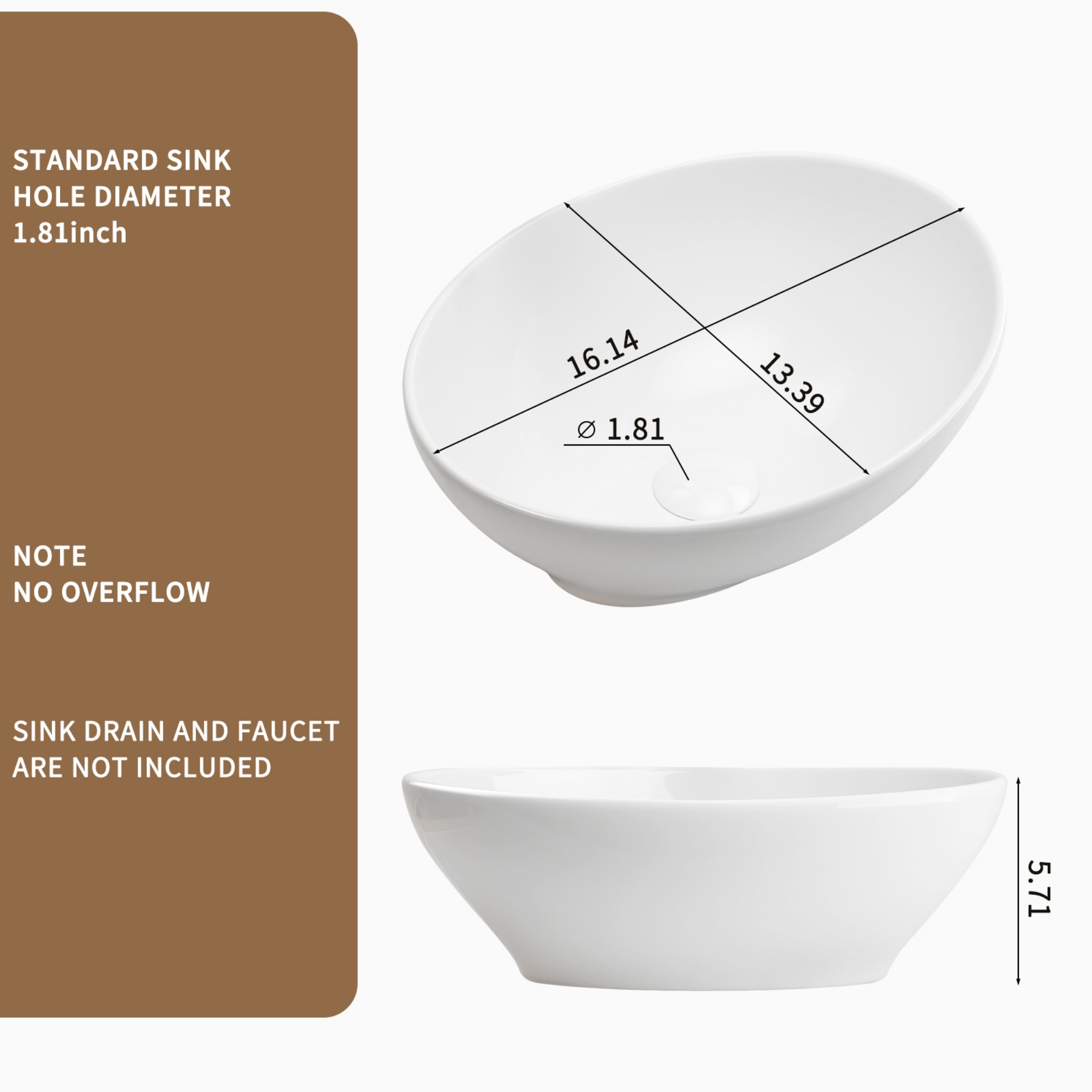 Bathroom Vessel Sink,Small Sink Above Counter,White Porcelain Ceramic,Bathroom Vanity Sink,Bowl