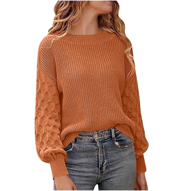 WRKEKC Sweaters for Women Oversized Sweaters for Women Solid Color Fashion Long Sleeve Crew Neck Knit Sweaters for Fall Winter Daily Office Casual Layering Stylish Wear