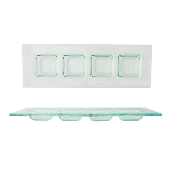 Turgla Fusion Glass Dinnerware 11.75" x 4" Rectangular Clear Glass Sectional Plate, Set of 12 (06-001-30CLR)