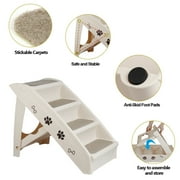 SuperDeal 24L 15.5W Lightweight Folding 4-Step Pet Stairs for Bed Sofa W/Washable Carpet PP Beige