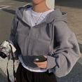 thumbnail image 3 of Sudaderas con capucha de manga larga para mujer, abrigo de gran tamaño con cremallera de Color sólido Retro, versión coreana Harajuku, Otoño, 2023, 3 of 4